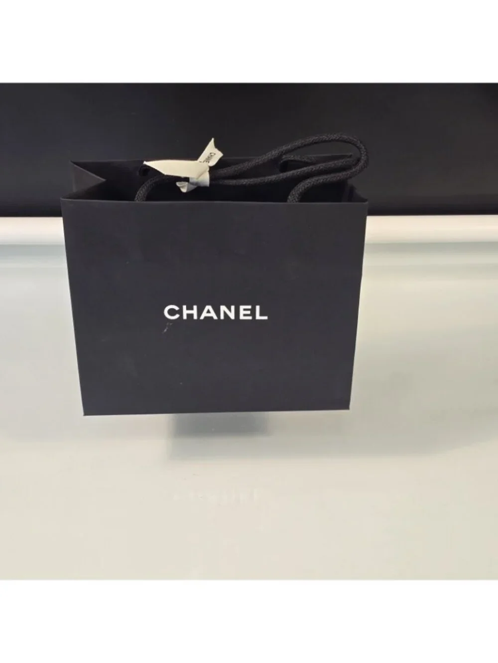 CHANEL Classic Black Paper Gift Shopping Bag Rope Handles Ribbon 8.5